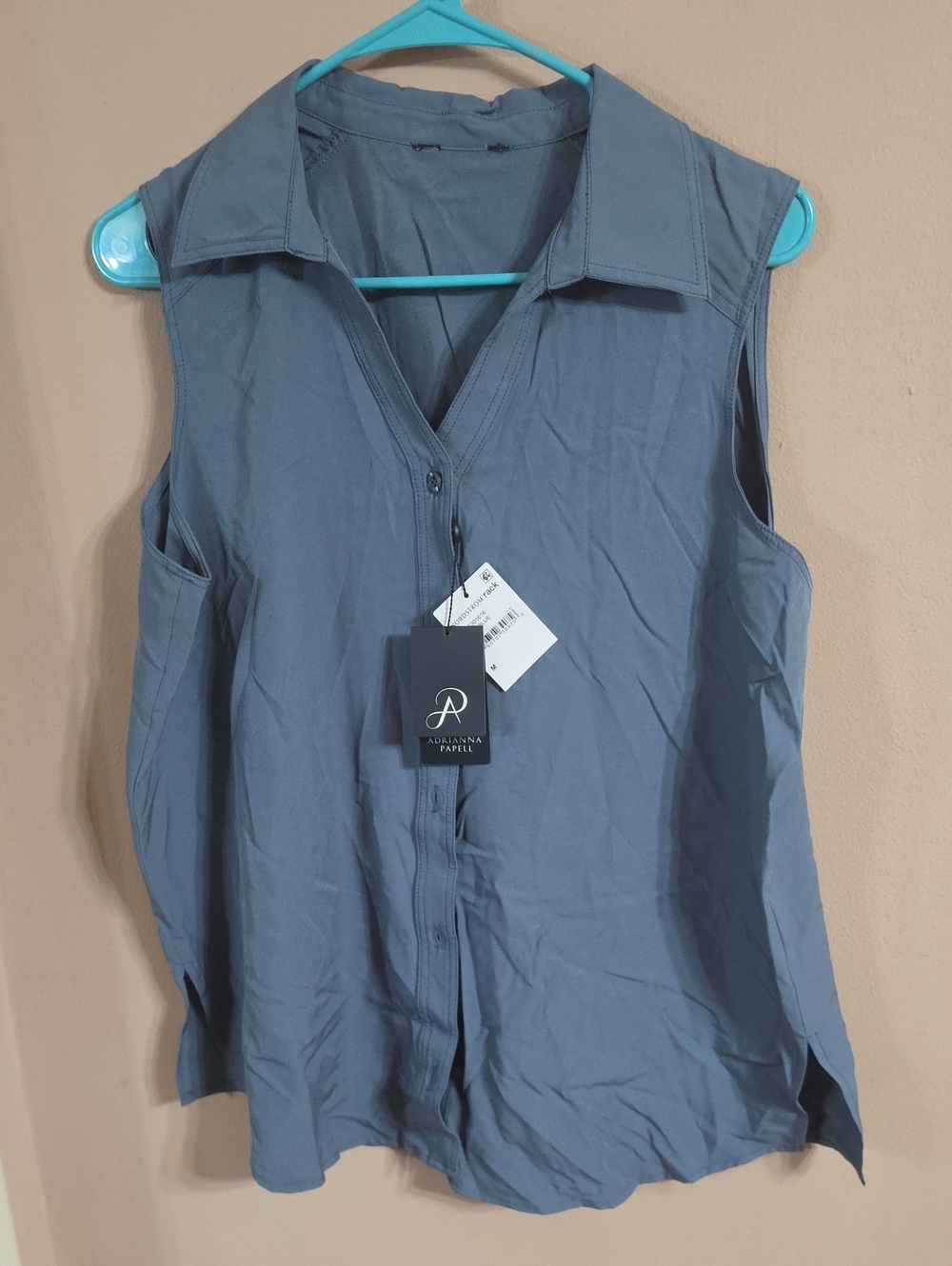 Adrianna Papell Sleeveless Collared Blouse — Slate Blue